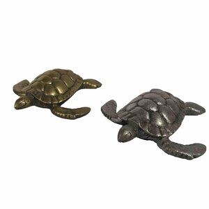 Sea Turtles Figurines Decor Gold Silver Tone MCM Coastal Beach Kitsch Decoration